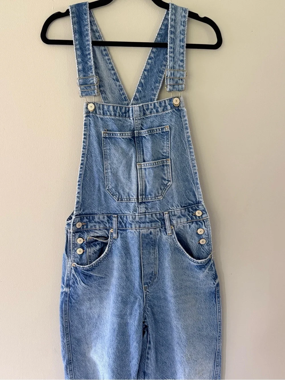 Free People Light Wash Denim Overalls